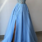 Sky Blue Prom Dress with Slit, Evening Dress, Formal Dresses gh1099
