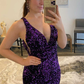 Purple Sequins Plunge Mini Homecoming Dress gh1448