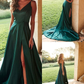 Langes Ballkleid aus grünem Satin A-Linie Abendkleid gh1106