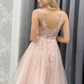 A-line Pink Short Homecoming Dress with Lace Appliques gh1551