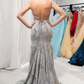 Mermaid V-Neck Silver Long Prom Dress with Open Back gh1046