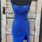 Beaded Light Blue Bodycon Party Dress with Slitgh1193