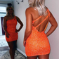 One Shoulder Sequins Bodycon Mini Dress with Keyhole  gh1206