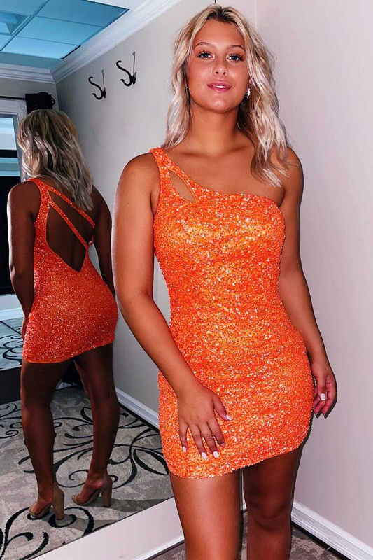 One Shoulder Sequins Bodycon Mini Dress with Keyhole  gh1206