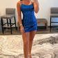 Blue Sequins Lace-Up Mini Homecoming Dress gh1447