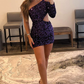 Purple Sequin One-Sleeve Cutout Short Homecoming Dress gh1273