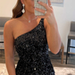 Black Sequins One-Shoulder Short Fitted Homecoming Dress gh1450