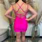 Hot Pink V-Neck Lace-Up Bodycon Mini Party Dress  gh1252