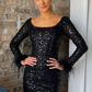 White Sequin Square Neck Long Sleeve Feather Short Party Dress  gh1254