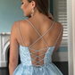 A Line Light Blue Tulle Homecoming Dress With Lace Appliques, Short Prom Dress gh1681