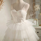 Multi-Tiered White V-Neck Short Party Dress gh1385