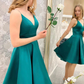 Cute V Neck Short Green Satin Prom Dress Homecoming Dress, V Neck Green Formal Graduation Evening Dress gh1755