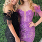Dark Periwinkle Cold-Shoulder Feather Mini Homecoming Dress gh1349