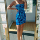 Sky Blue Glass Mirror One Shoulder Sequin Tight Homecoming Dress gh1774