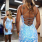Sky Blue V-Neck Lace-Up Homecoming Dress with Appliques  gh1779