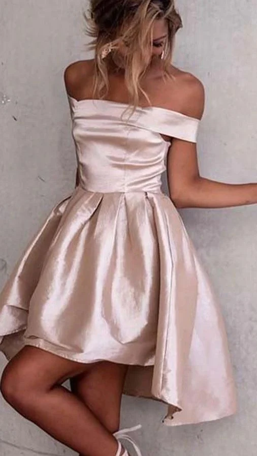 Off Shoulder Homecoming Dresses,Mid Back High Low Stain Short Dress  gh1886