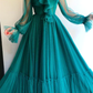 CHIC LONG SLEEVESS V-NECK PROM PARTY GOWNS| AFFORDABLE BEADING GREEN LONG PROM PARTY GOWNS  gh1832