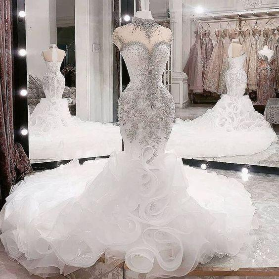 Meerjungfrau-Hochzeitskleid, wulstiges Abschlussball-Luxuskleid gh1884