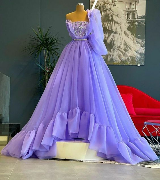 A line long prom dress, purple evening dress gh1844