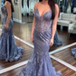 Spaghetti Straps Lace Appliques V Neck See Through Mermaid Long Prom Dresses gh1812