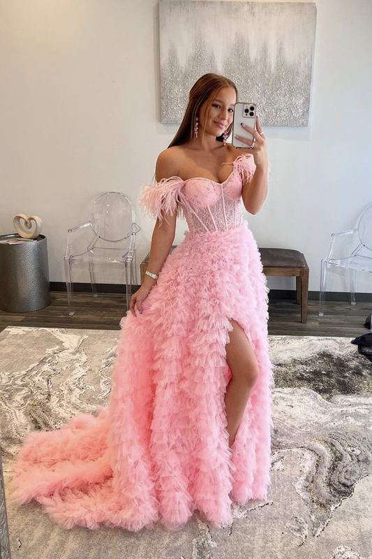 Pink tulle long prom dress pink evening dress gh1797