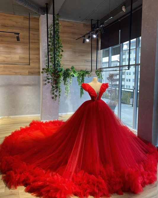 Red gorgeous grand elegant long ball gown prom dress evening dress gh1804