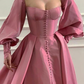 Square Nekline Classic Satin Prom Dresses, Bubble Sleeves Prom Dresses  gh1837