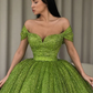 Elegant Off-the-Shoulder Green A-line Sequined Prom Dress gh1860