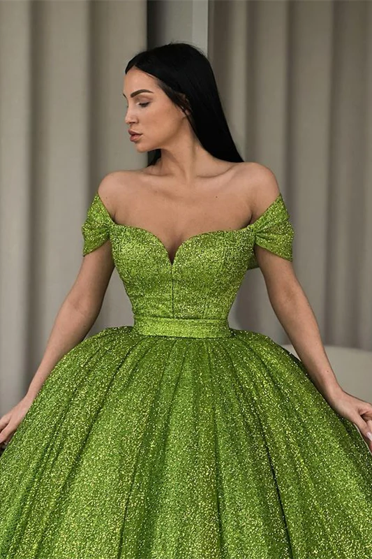 Elegant Off-the-Shoulder Green A-line Sequined Prom Dress gh1860