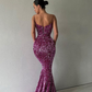 SPARKLE PURPLE SPAGHETTI STRAP SEQUIN MERMAID LONG PROM DRESSES  gh1866