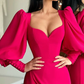 ELEGANT BUBBLE SLEEVES SWEETHEART RED SIDE-CUT MERMAID PROM DRESS gh1872