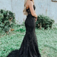Black Strapless Prom Dress with Appliques gh1848