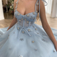 Light Blue A-Line Prom Dresses Spaghetti Straps Long Evening Formal Gown  gh1829