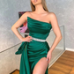 Sexy Satin Strapless Evening Dress Off Shoulder Women Prom Gown Sashes Beads Backless Sleeveless High Split  gh1901