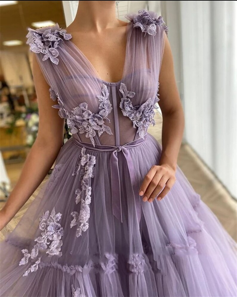 Tiered Tulle Delicate Floral Applique Dress gh1834