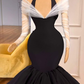 Schickes schwarzes Neckholder-Meerjungfrau-Abendkleid mit durchsichtigen langen Ärmeln gh1796