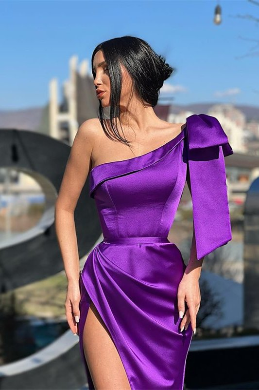 Gorgeous One Shoulder Purple evening Dress Mermaid Long With Split  gh1907