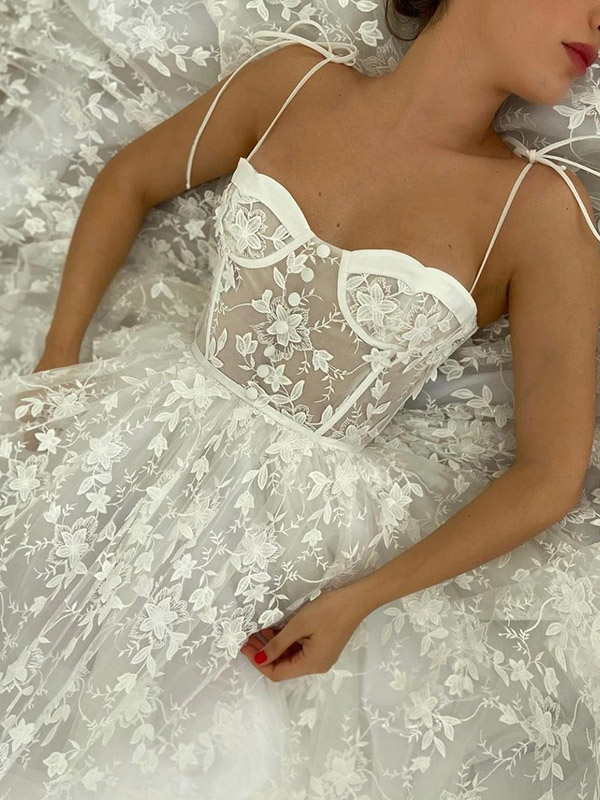 Lace See-Through Underwired White Color Wedding Maxi Dress gh1791