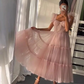 Ruffled Sleeves Tulle Dress, Tiered Ruffled A-line Skirt, Bridesmaid Party Dress, Graduation Dress, Wedding Party Dress, Tulle Corset Dress gh1825