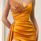 Sweetheart Beadings Orange Mermaid Evening Dress Split With Ruffles gh1898