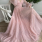 Pink tulle long A line prom dress pink evening dress  gh1843