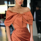 Burnt Orange Off-the-Shoulder Mermaid evening Dress Slit Long  gh1873