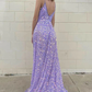 urple Deep V Neck Spaghetti Straps Prom Evening Gown, Sequined Long Party Dress  gh1801