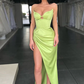 SAGE GREEN SWEETHEART MERMAID EVENING DRESS SLEEVELESS WITH SLIT  gh1863