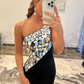One Shoulder Black Mermaid Rhinestone Prom Dresses  gh1802