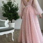 Pink tulle long A line prom dress pink evening dress  gh1843