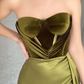 Elegant Green Strapless Sleeveless Mermaid Satin Prom Dresses with Slit gh1858