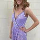 Purple glitter v-neck spaghetti straps long elegant sequin train prom evening gown party dress gh1801