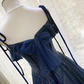 Dark blue tulle sequin long prom dress, dark blue evening dress gh2578