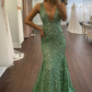 Deep V Neck Sequin Mermaid Prom Dress  gh1853